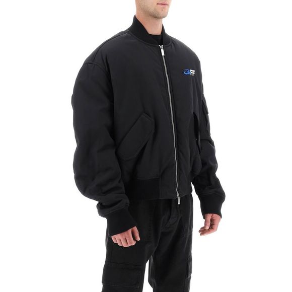 Off-White Oversized Bomber Jacket With 'Exactly The Opposite' Motif At Back - Picture 2 of 4